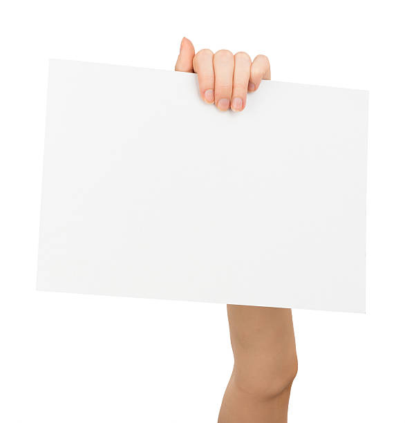 istock Humans left hand holding big blank card 493120272