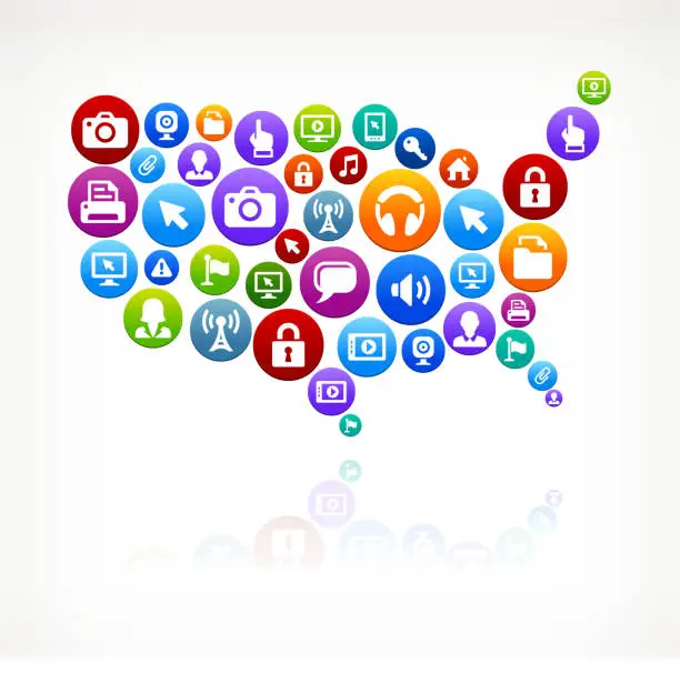 Vector illustration of USA Map Technology Internet and Web Media Icon Pattern