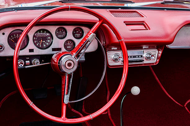 istock XXXL: Steering wheel and interior of a classic car. 493149140