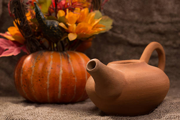 istock earthenware teapot with a decorative pumpkin 493153388