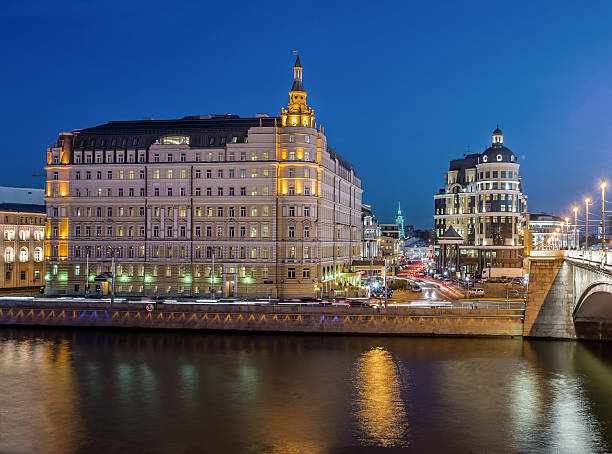 Moscow. Russia. October 16, 2015: Hotel Baltschug Kempinski at dusk.
