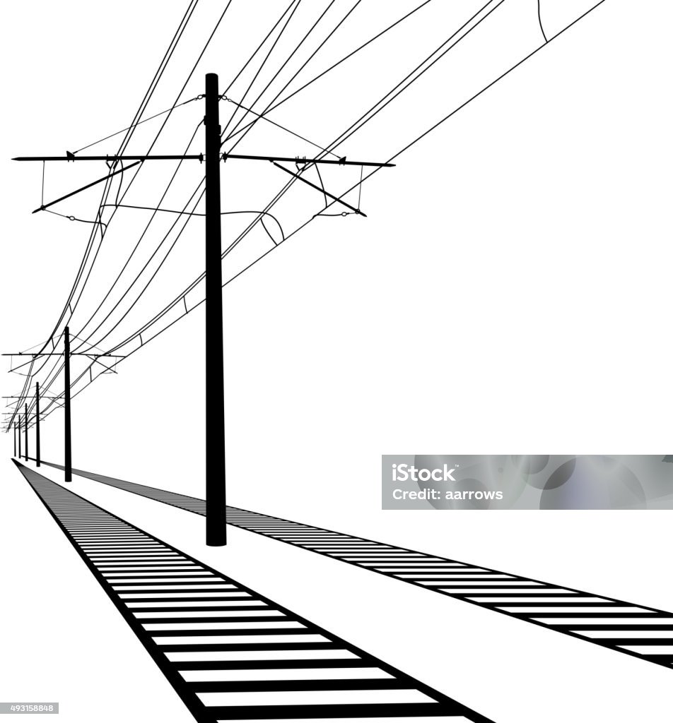 Railroad overhead lines. Contact wire. Vector illustration. Rail Transportation stock vector