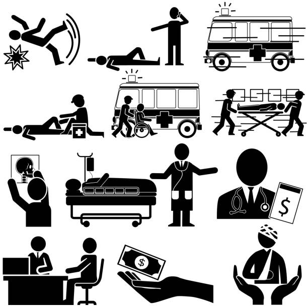 silhouette von unfällen und versicherung service - accident occupation working physical impairment stock-grafiken, -clipart, -cartoons und -symbole