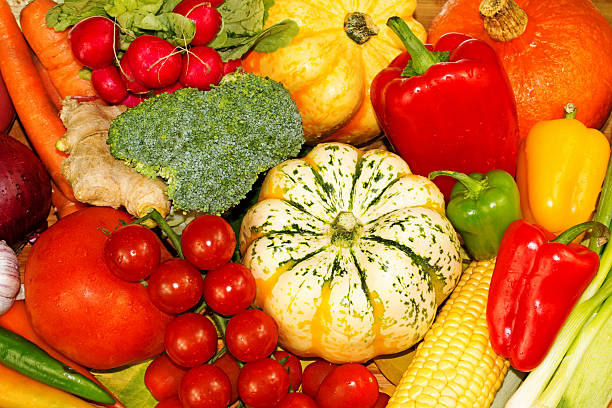 istock Autumn decoration with maple leaves and pumpkins, vegetables 493161984