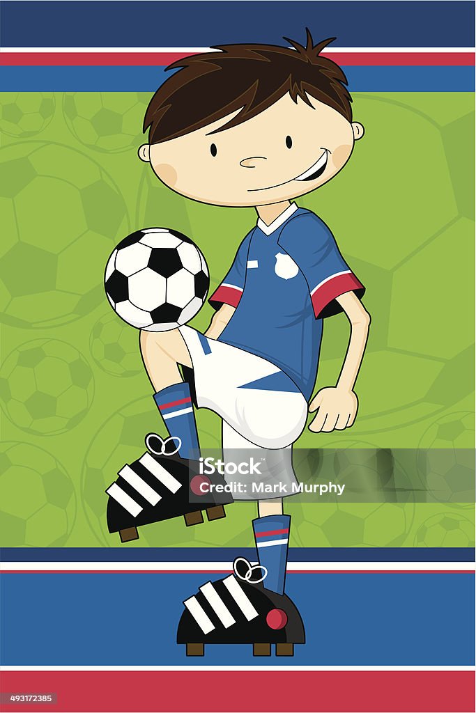 Personaje de historieta de fútbol fútbol niño - arte vectorial de Actividades recreativas libre de derechos