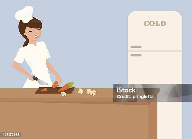 Ilustración de Preparación Del Chef y más Vectores Libres de Derechos de Cortar en trozos - Preparar comida - Cortar en trozos - Preparar comida, Chef, Vegetal