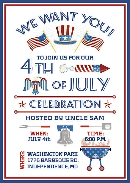 Vector illustration of We Want You 4th of July Celebration