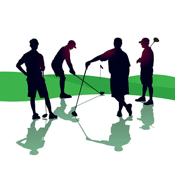 Vector illustration of Teeing Off, Golf Foursome Background