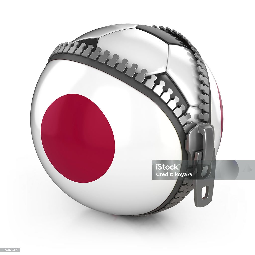 Japan football nation Japan football nation - football in the unzipped bag with Japan flag print Sphere Stock Photo