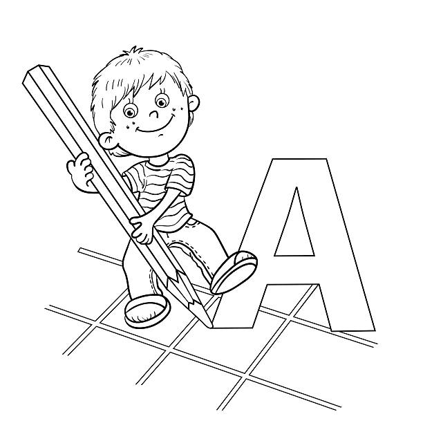 Coloring Page Outline Of A Cartoon Drawing Boy Stock Illustration -  Download Image Now - Black And White, Child, Writing - Activity - iStock