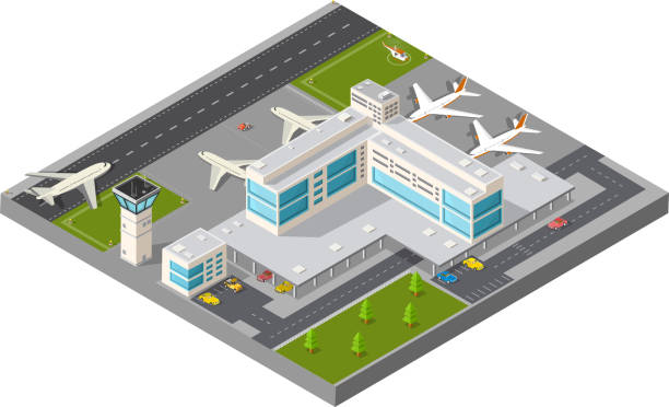 ilustrações de stock, clip art, desenhos animados e ícones de aeroporto da cidade de minibarra de ferramentas - vector isometric airplane bus