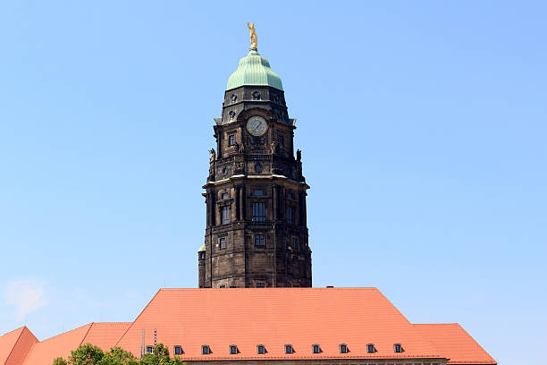 Town hall tower with golden Rathausmann in Dresden, Germany