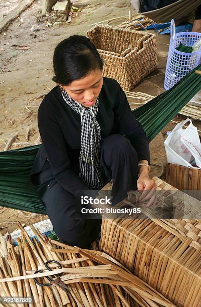 Asian People Work Inside Coir Mat Workshop Stock Photo - Download Image Now - 2015, Adult, Art