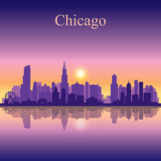 Chicago city skyline silhouette background Chicago city skyline silhouette background. Vector illustration. Full editable EPS 10. File contains gradients and transparency. chicago skyline stock illustrations