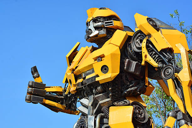 Ayutthaya, Thailand - October 4, 2014:  The Replica of Bumblebee robot made from iron part of a Car display at Thung Bua Chom floating market