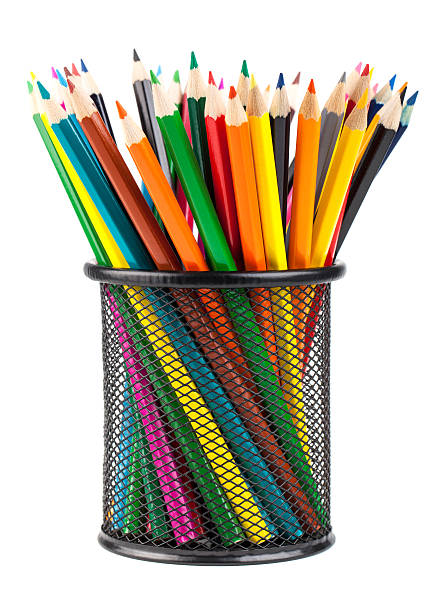 istock Various color pencils in black metal container 493190650
