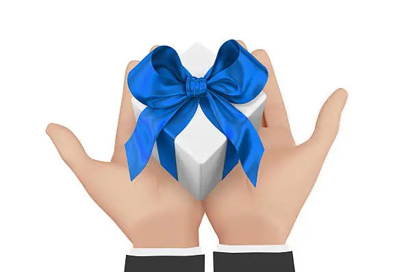 hand and small box-gift 3d image.