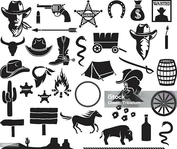 Wild West Icons Set Stock Illustration - Download Image Now - Wild West, Icon, Cowboy Hat