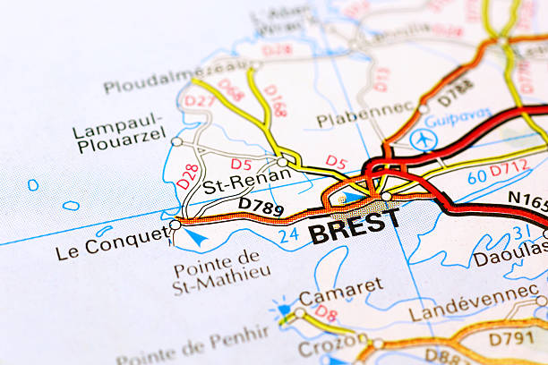 Brest area on a map Area of Brest (France) on a map brest brittany stock pictures, royalty-free photos & images