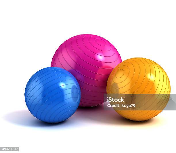 Colorful Fitness Balls Isolated On White Stock Photo - Download Image Now - Activity, Aerobics, Balance