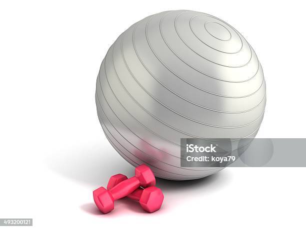 Fitness Ball And Weights Isolated Stock Photo - Download Image Now - White Background, Activity, Aerobics