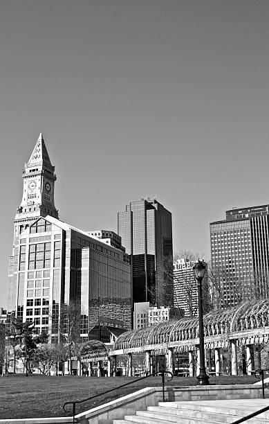 istock Boston View from Boston Harbor, Black and White 493203933