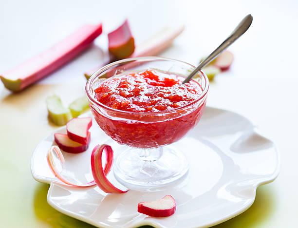 Rhubarb jam Rhubarb jam compote stock pictures, royalty-free photos & images