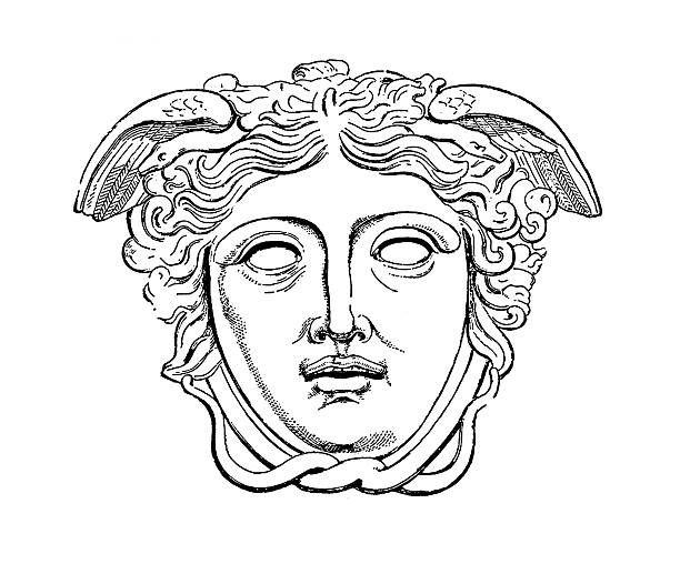 illustrazioni stock, clip art, cartoni animati e icone di tendenza di antico medusa rondanini (incisione) - medusa greek mythology mythology gorgon