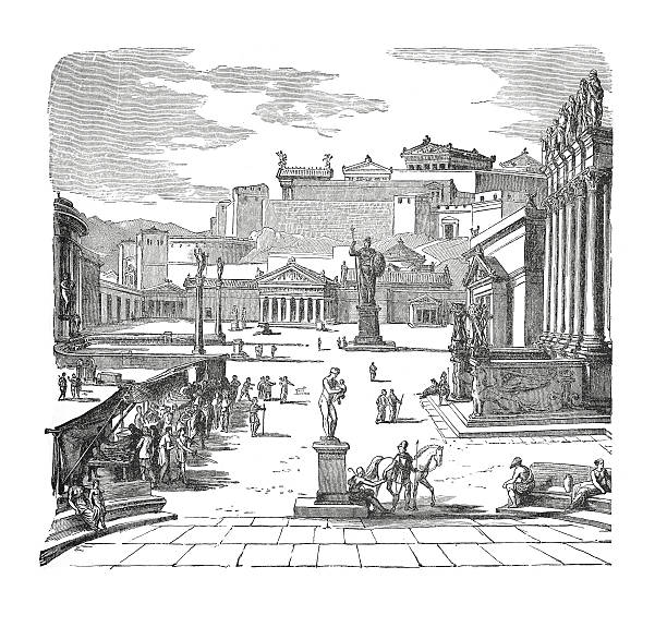 19th-century illustration of marketplace of Sparta  - (Restoration, drawn by J. Hoffmann). Original artwork published in 