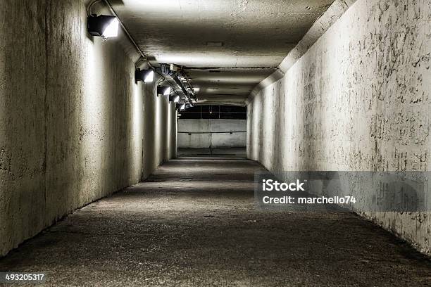 Empty Tunnel At Night Stock Photo - Download Image Now - Abandoned, Asphalt, Black And White