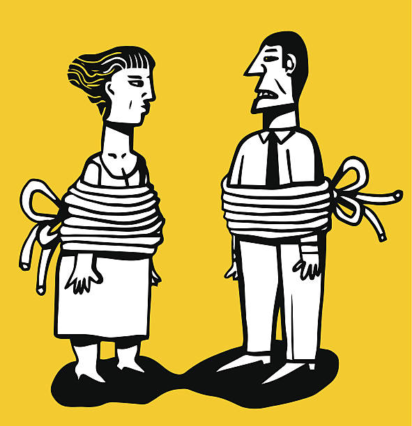 Tied up couple a man and a woman tied up with ropes ropes tied together stock illustrations