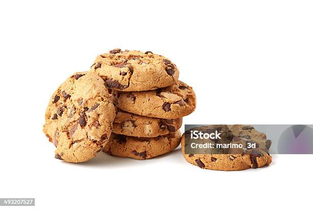 Chocolate Cookies On White Stock Photo - Download Image Now - Baked, Chocolate, Chocolate Chip