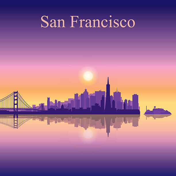 샌프란시스코 시내 스카이라인 실루엣 배경기술 - san francisco county skyline vector bridge stock illustrations