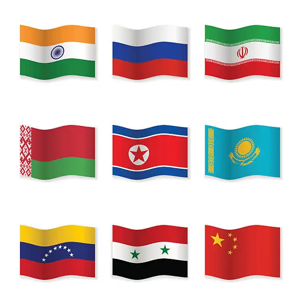 Vector illustration of Waving flags of Russian ally countries