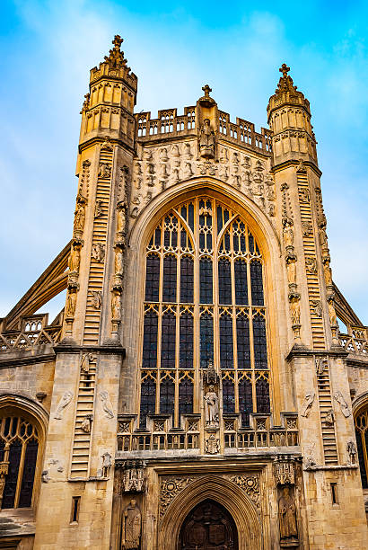 istock Ancient Bath abby cathedral church architecture front entrance at daytime 493214074