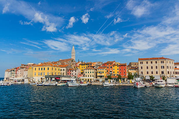 istock Small boats inside crowded harbor, Rovinj, Croatia 493215128