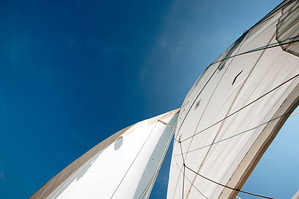 Sailboat sails in the wind and sun