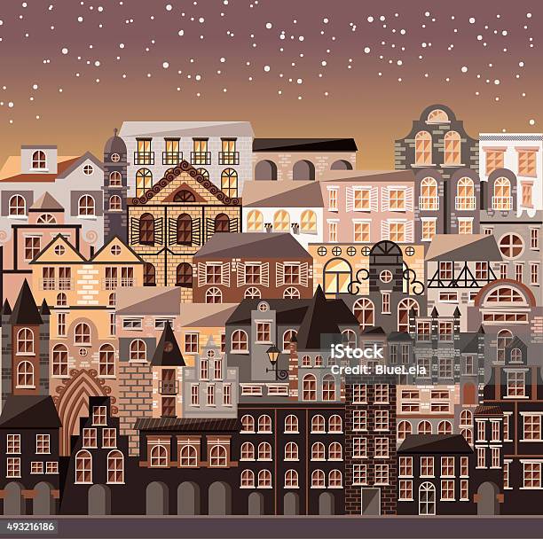 Collection Of Buildings And Houses Old Architecture Urban Scene Stock Illustration - Download Image Now