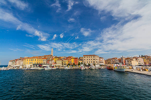 istock Small boats inside crowded harbor, Rovinj, Croatia 493216464