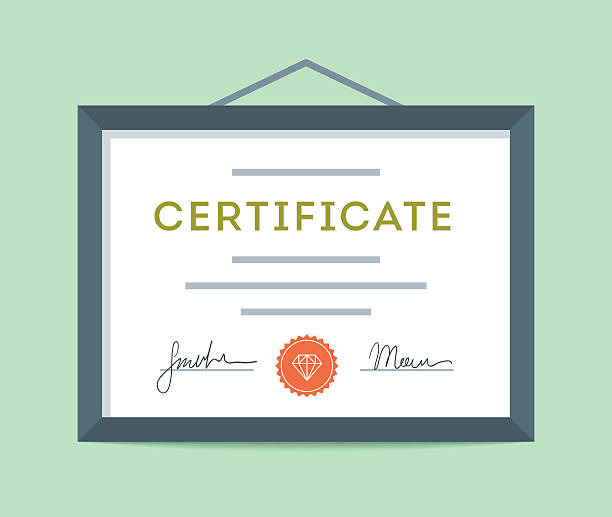 Flat design framed certificate hanging on the wall Flat design framed certificate hanging on the wall, vector illustration hanging stone stock illustrations