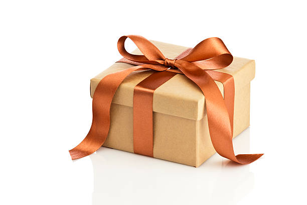 istock Brown gift box tied up with bow isolated on white 493217322