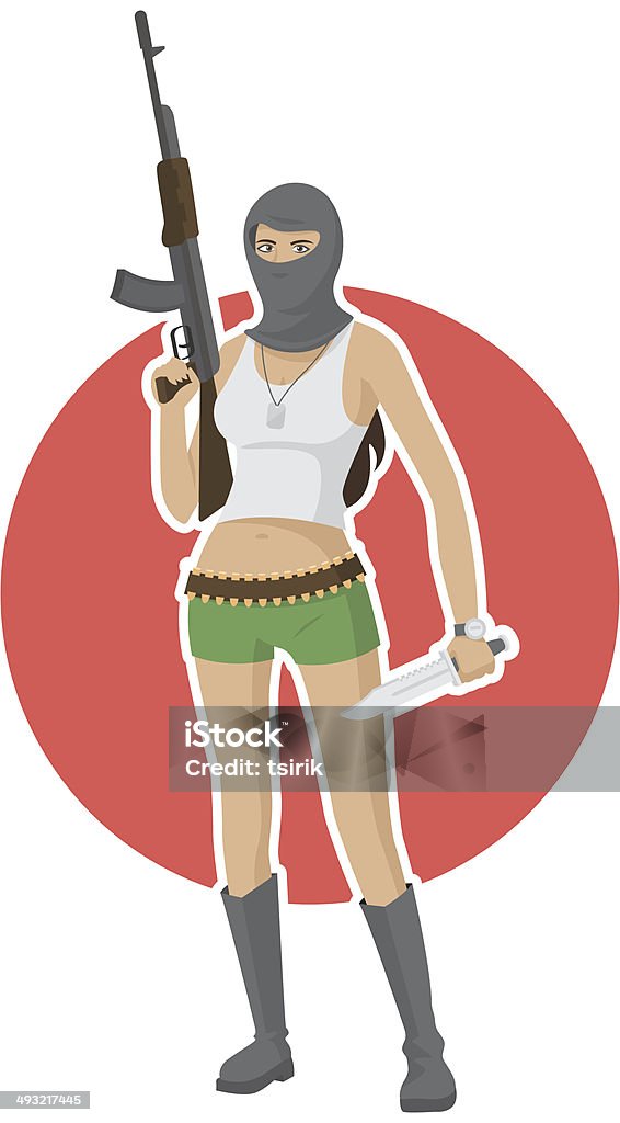 Girl in mask holds in hands weapon Illustration, girl in mask holds in hands weapon, format EPS 8 AK-47 stock vector