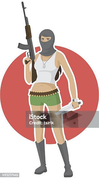 Girl In Mask Holds In Hands Weapon Stock Illustration - Download Image Now - AK-47, Activity, Adult