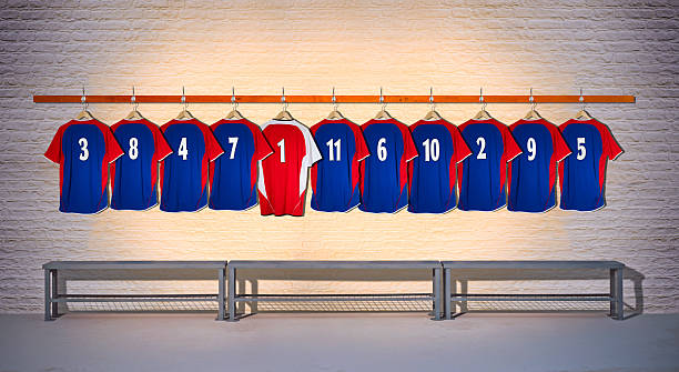 Row of Football Team Shirts stock photo