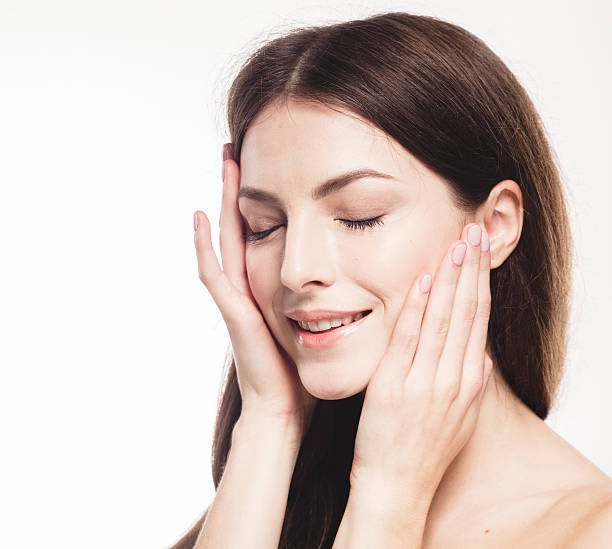 istock Beautiful woman portrait face close up studio on white 493217754