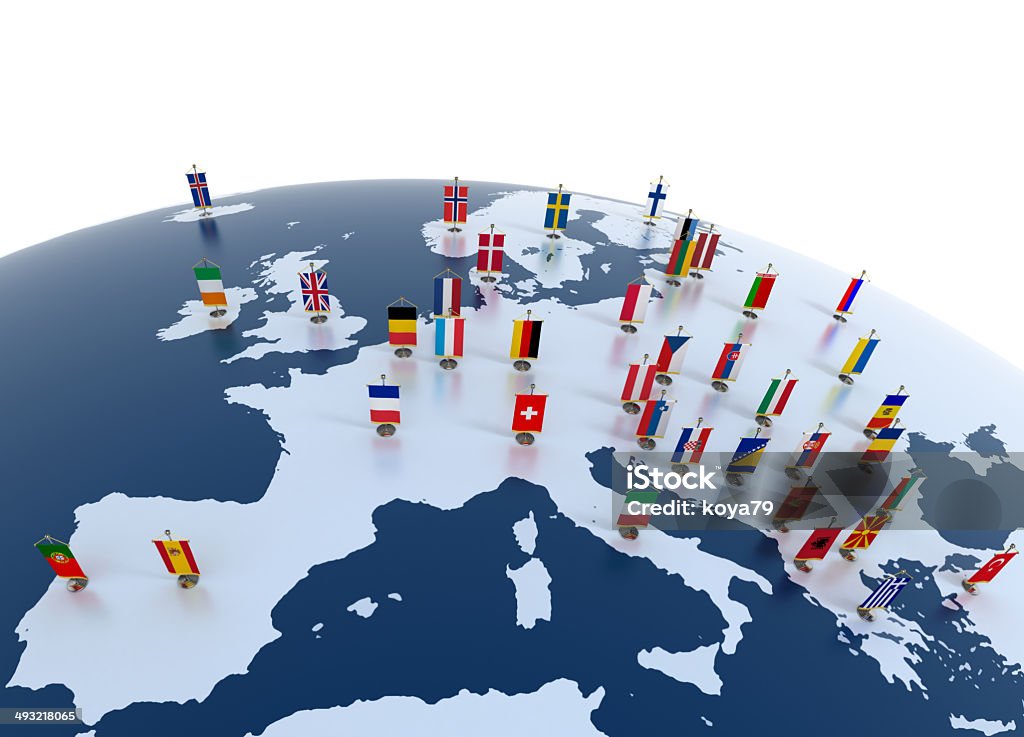 Continente europeo contrassegnato con bandiere - Foto stock royalty-free di Europa - Continente