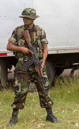 Esteli, Nicaragua - October 29, 2011: Nicaraguan soldier deployed to Esteli to secure the 2011 general elections