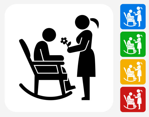 Man Icon Flat Graphic Design Man Icon. This 100% royalty free vector illustration features the main icon pictured in black inside a white square. The alternative color options in blue, green, yellow and red are on the right of the icon and are arranged in a vertical column. rocking chair stock illustrations