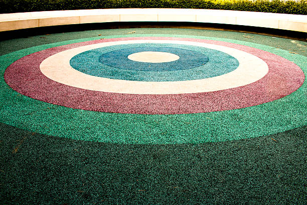 bench and colorful rubber floor stock photo