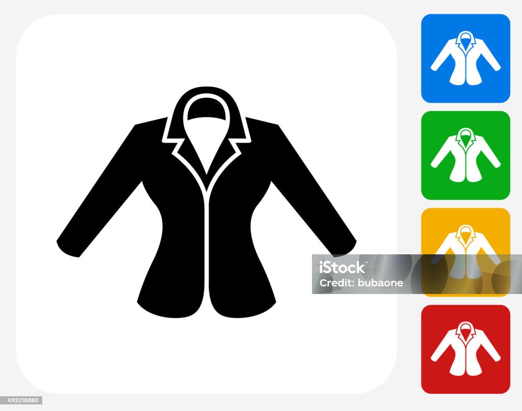 Jacket Icon Flat Graphic Design Jacket Icon. This 100% royalty free vector illustration features the main icon pictured in black inside a white square. The alternative color options in blue, green, yellow and red are on the right of the icon and are arranged in a vertical column. 2015 stock vector